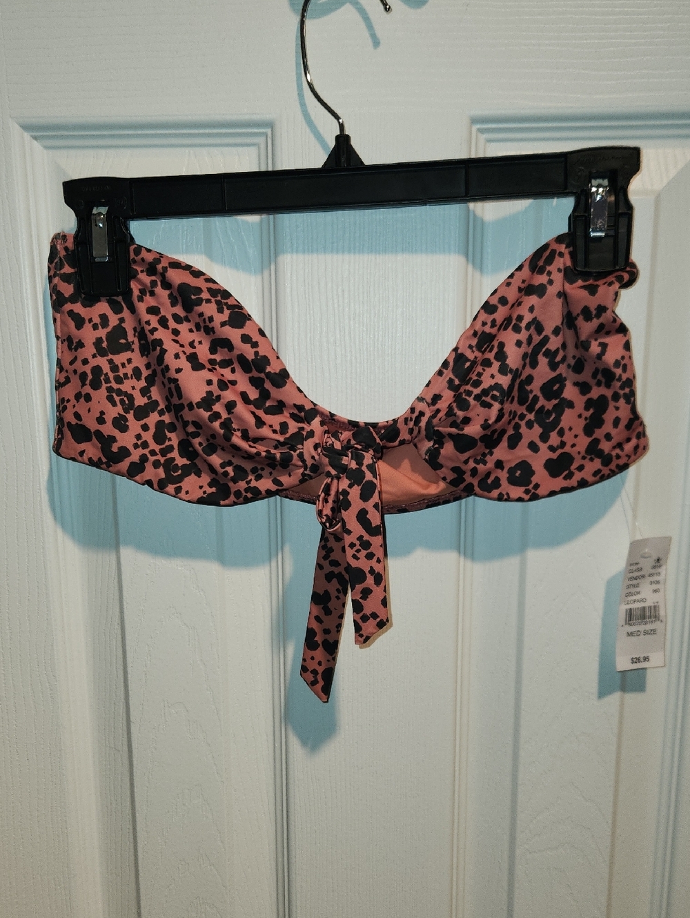 La Hearts Pink Leopard-Print Bandeau Bikini Top with Front Tie